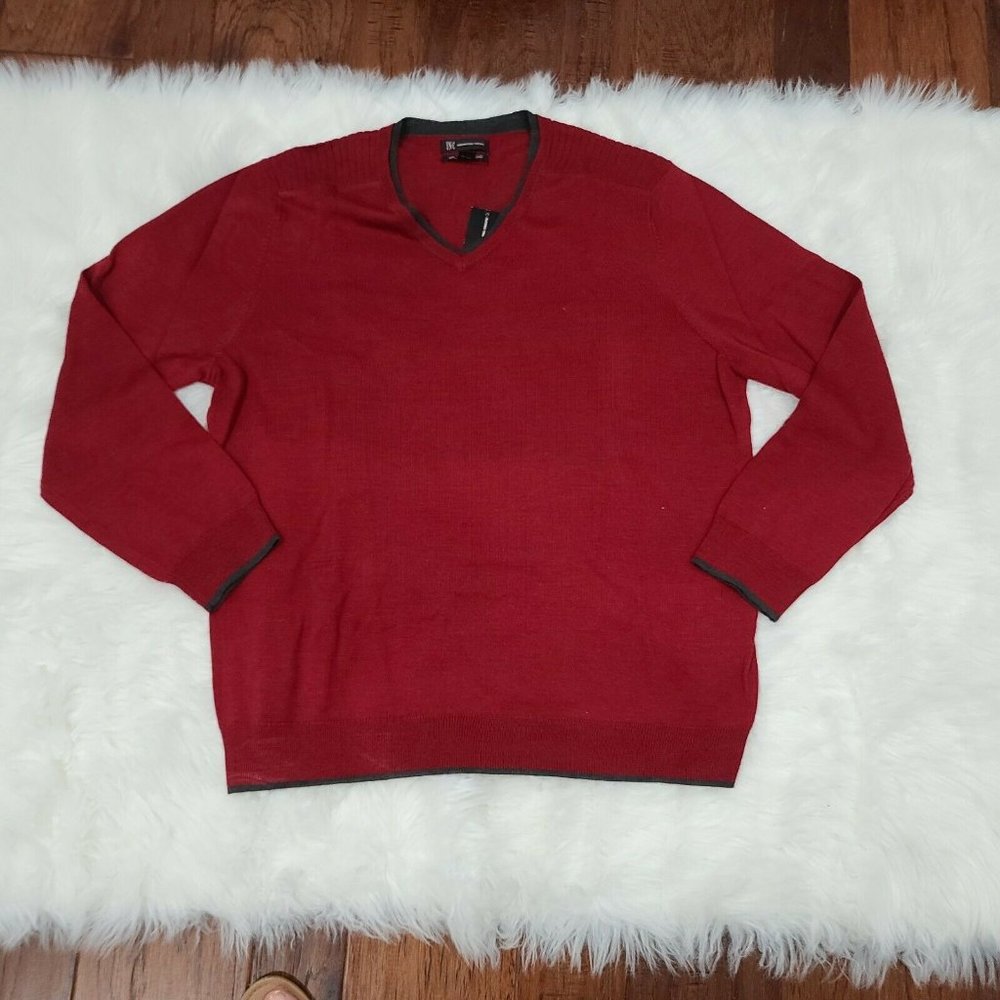 INC International Concepts V-Neck Long Sleeve Men's Sweater Red Size XXL
